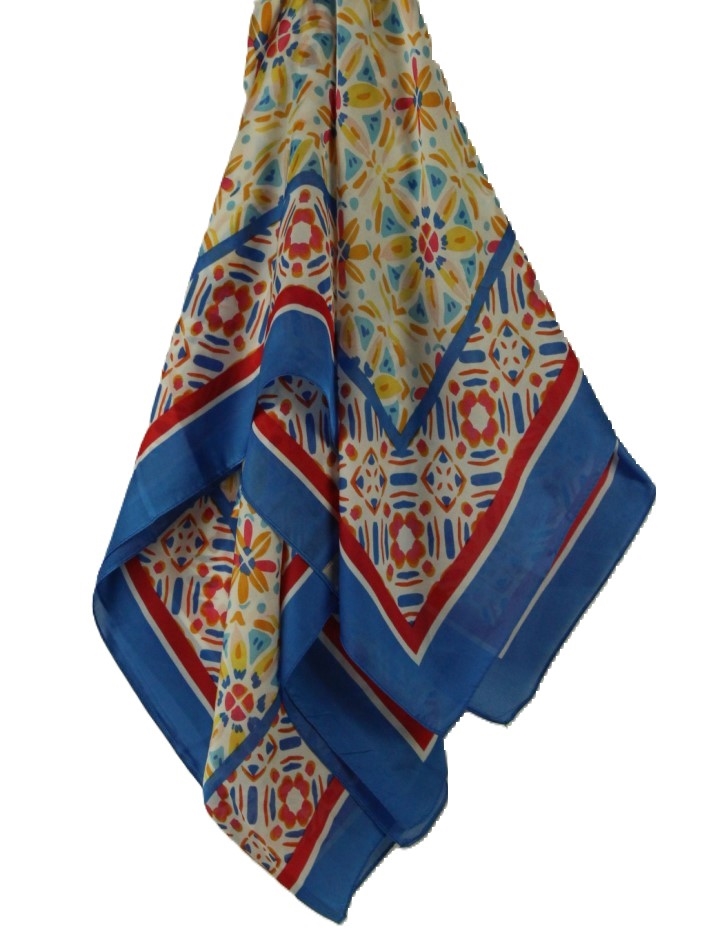 Dusine | flower silketørklæde jean blå rødt gult