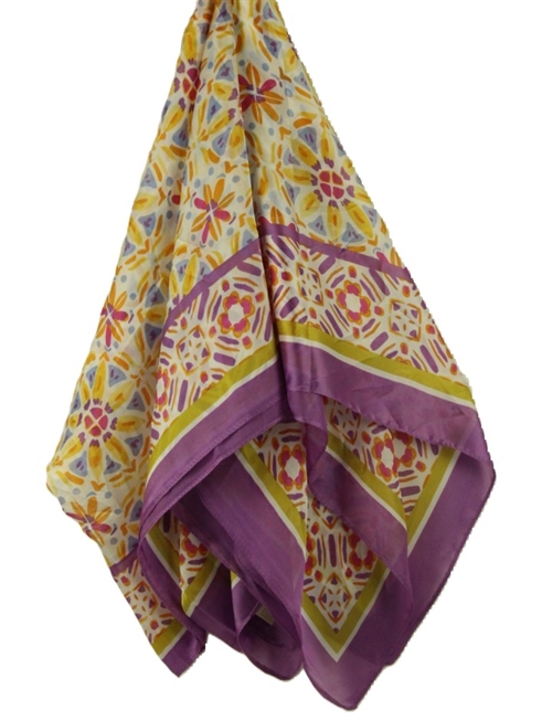 Dorris | silketørklæde - lilla lyserødt gult print 