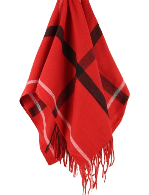 Leah | rødt stribet halstørklæde frynser
